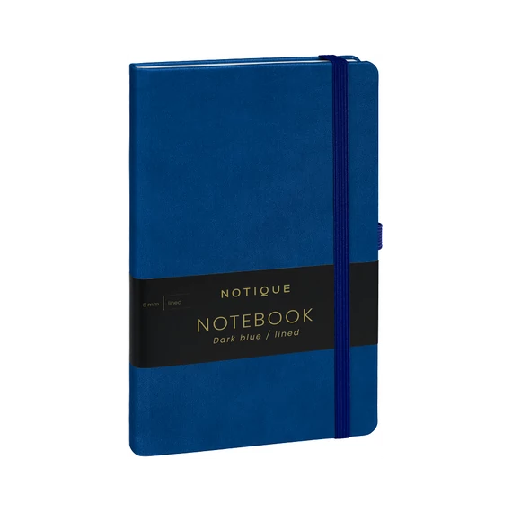 Keménytáblás notesz vonalas krémszínű lapokkal leszorító gumiszalaggal Dark blue 130x210mm, Presco
