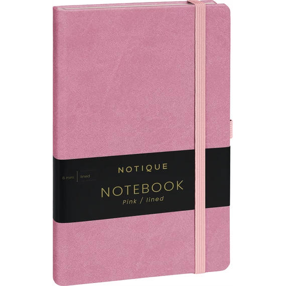 Keménytáblás notesz vonalas krémszínű lapokkal leszorító gumiszalaggal Pink 130x210mm, Presco