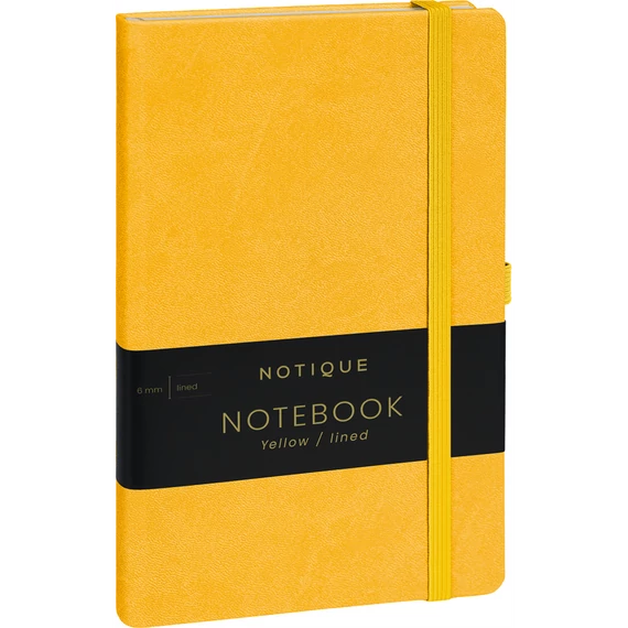 Keménytáblás notesz vonalas krémszínű lapokkal leszorító gumiszalaggal Yellow 130x210mm, Presco